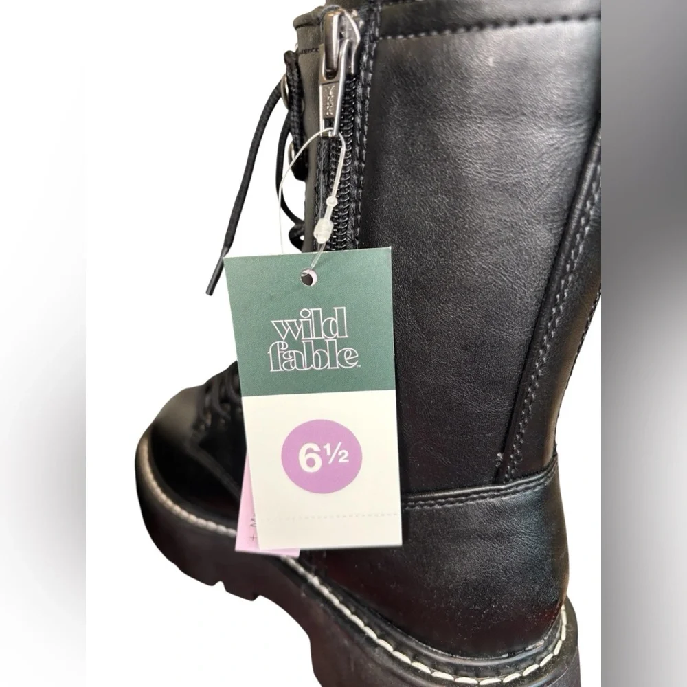 NWT Wild Fable Black Lace-Up Side Zip Platform Boots, Size 6.5 - Picture 6 of 11